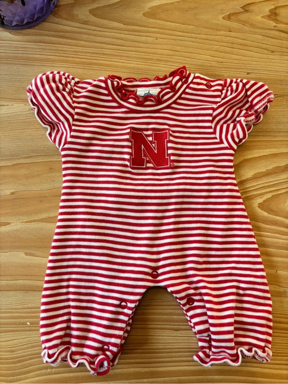 Nebraska Huskers Red & White Striped Baby One-Piece